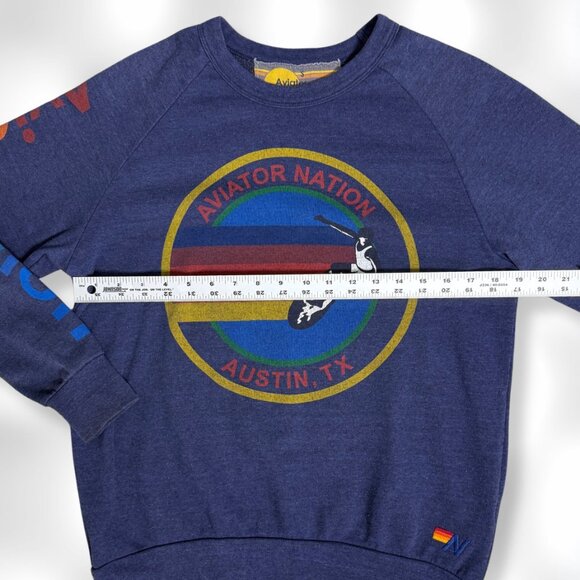 AVIATOR NATION Dark Blue Bold Graphic Pullover Sweatshirt Austin TX SIZE SMALL - Picture 6 of 7